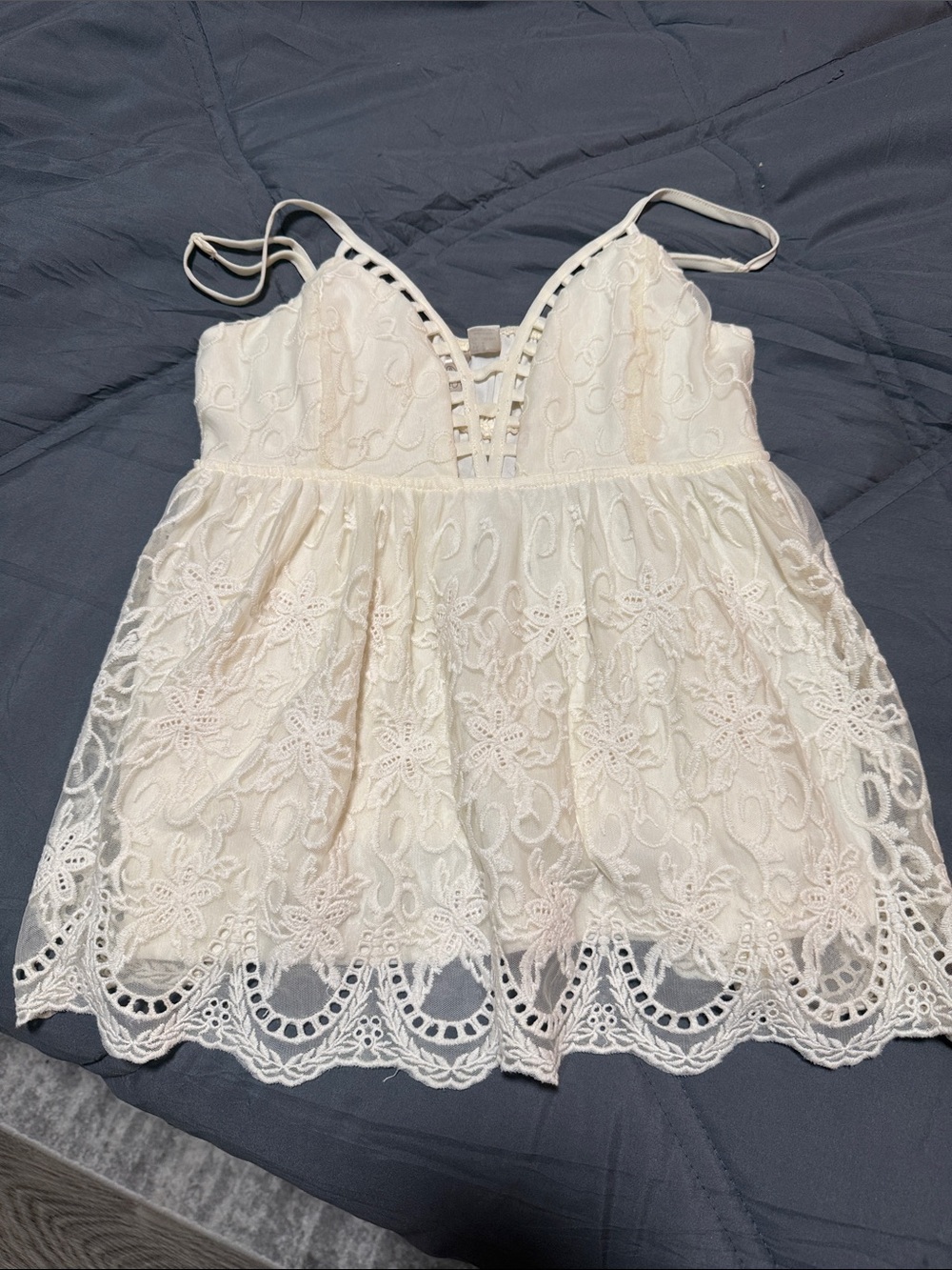Ivory Lace Spaghetti Strap Babydoll Top
